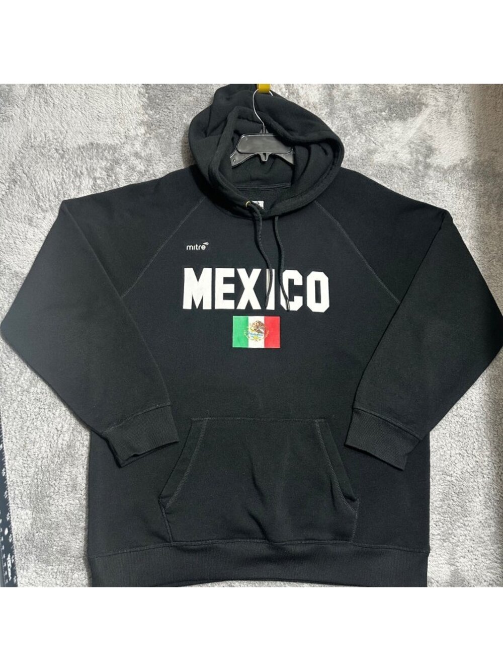Mitre Mexico Hoodie Mens 2XL Black Raglan Sleeve Fleece Pullover Graphic Flag
